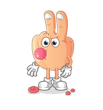 peace finger head cartoon chewing gum vector. cartoon character