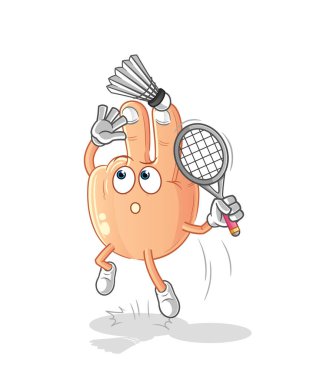 peace finger head cartoon smash at badminton. cartoon mascot vector