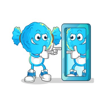 candy head cartoon looking into mirror. cartoon mascot vector