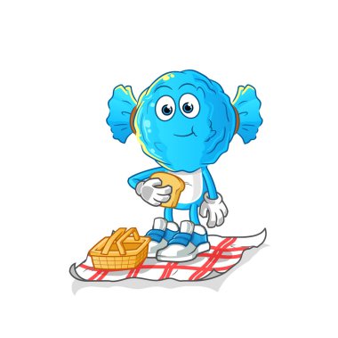 candy head cartoon on a picnic. cartoon mascot vector