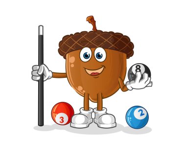 acorn head cartoon plays billiard character. cartoon vector