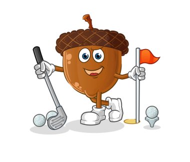acorn head cartoon playing golf vector. cartoon character