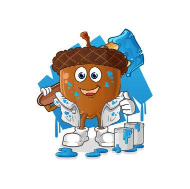 acorn head cartoon painter illustration. character vector