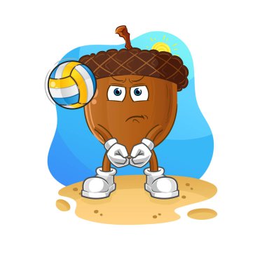 acorn head cartoon play volleyball mascot. cartoon vector