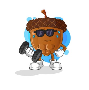 acorn head cartoon lifting dumbbell vector. cartoon character