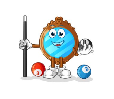 mirror plays billiard character. cartoon mascot vector