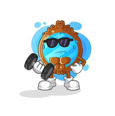 mirror lifting dumbbell vector. cartoon character