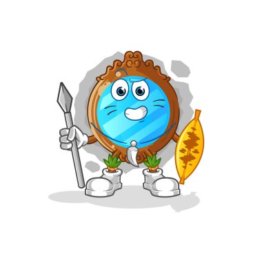 mirror african tribal fighter mascot. cartoon vector