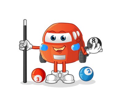 car plays billiard character. cartoon mascot vector