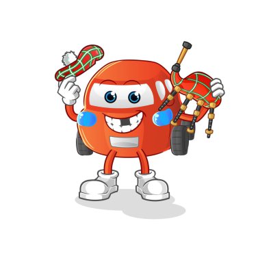 car scottish with bagpipes vector. cartoon character