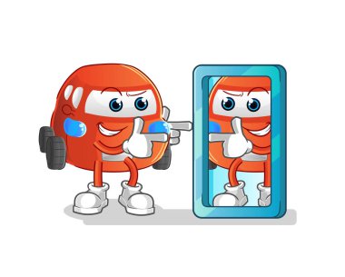 car looking into mirror cartoon. cartoon mascot vector