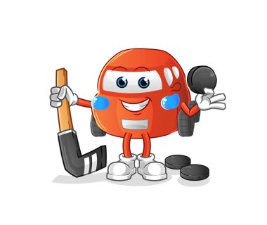 car playing hockey vector. cartoon character