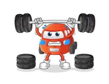 car lifting the barbell character. cartoon mascot vector