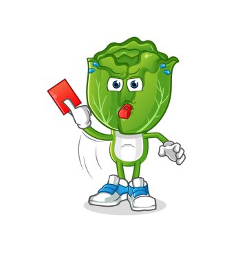 cabbage head cartoon referee with red card illustration. character vector