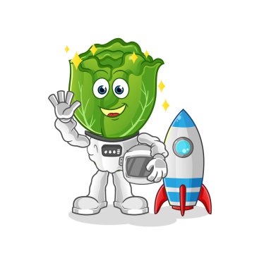 cabbage head cartoon astronaut waving character. cartoon vector