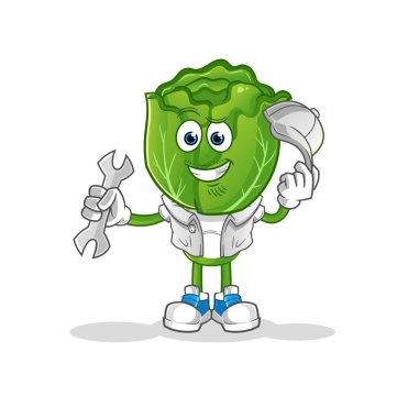 cabbage head cartoon mechanic cartoon. cartoon mascot vector