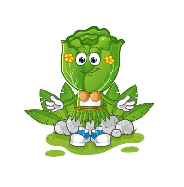 cabbage head cartoon hawaiian waving character. cartoon vector