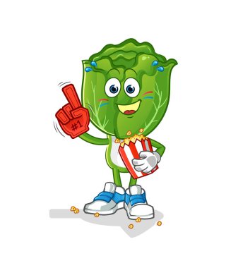 cabbage head cartoon fan with popcorn illustration. character vector