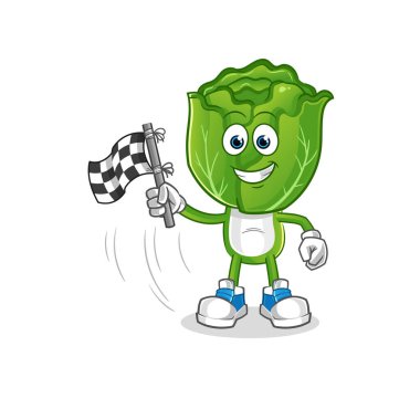 cabbage head cartoon hold finish flag. cartoon mascot vector