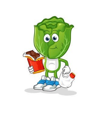 cabbage head cartoon eat chocolate mascot. cartoon vector