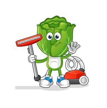 cabbage head cartoon clean with a vacuum . character vector