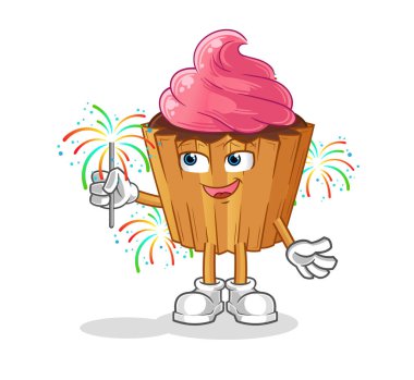 cupcake with fireworks mascot. cartoon vector