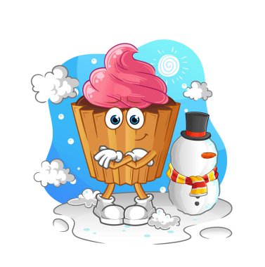 cupcake in cold winter character. cartoon mascot vector