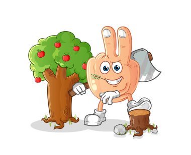 peace finger head cartoon Carpenter illustration. character vector