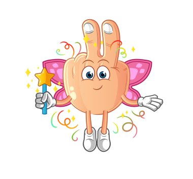peace finger head cartoon fairy with wings and stick. cartoon vector