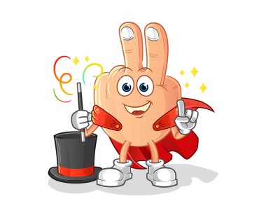 peace finger head cartoon magician illustration. character vector