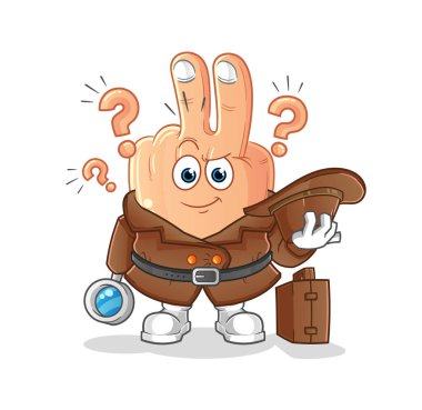 peace finger head cartoon detective vector. cartoon character