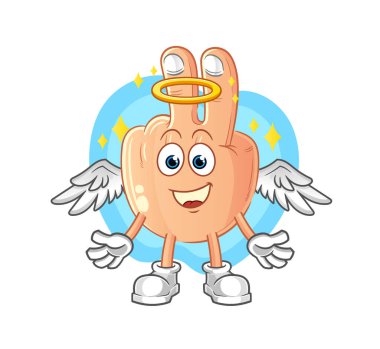 peace finger head cartoon angel with wings vector. cartoon character