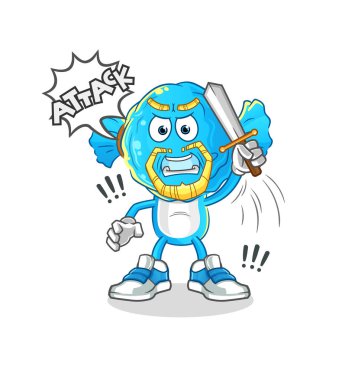 candy head cartoon knights attack with sword. cartoon vector