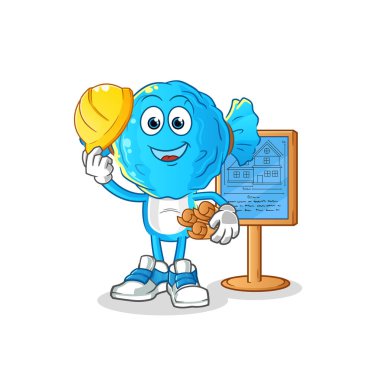 candy head cartoon Architect illustration. character vector