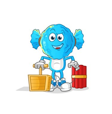 candy head cartoon holding dynamite detonator. cartoon vector