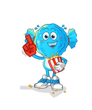 candy head cartoon fan with popcorn illustration. character vector