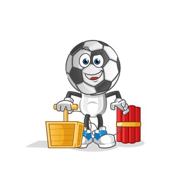 football head cartoon holding dynamite detonator. cartoon vector