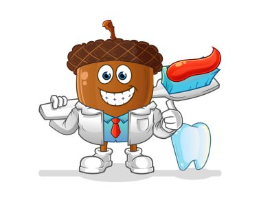 acorn head cartoon dentist illustration. character vector