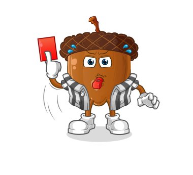 acorn head cartoon referee with red card illustration. character vector