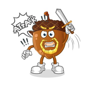 acorn head cartoon knights attack with sword. cartoon vector