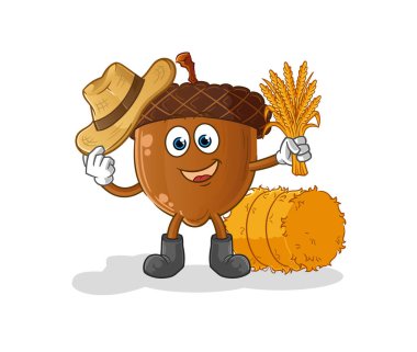 acorn head cartoon farmer mascot. cartoon vector