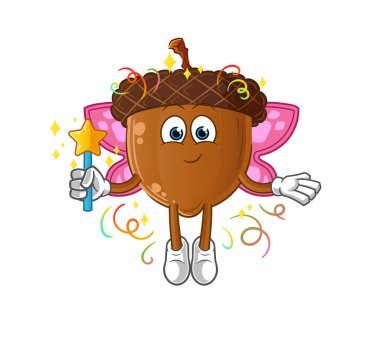 acorn head cartoon fairy with wings and stick. cartoon vector