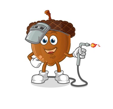 acorn head cartoon welder mascot. cartoon vector