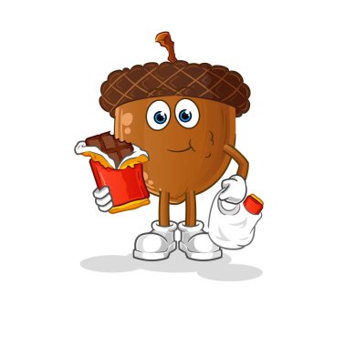 acorn head cartoon eat chocolate mascot. cartoon vector