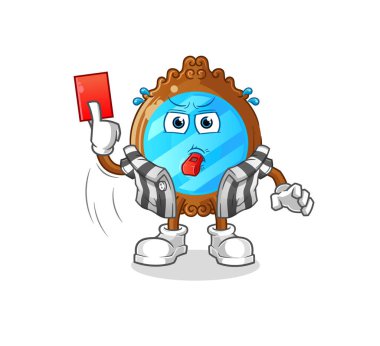 mirror referee with red card illustration. character vector