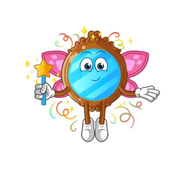 mirror fairy with wings and stick. cartoon mascot vector