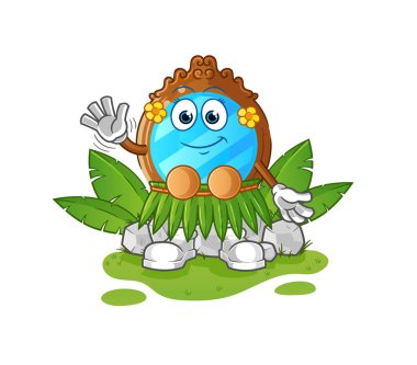 mirror hawaiian waving character. cartoon mascot vector
