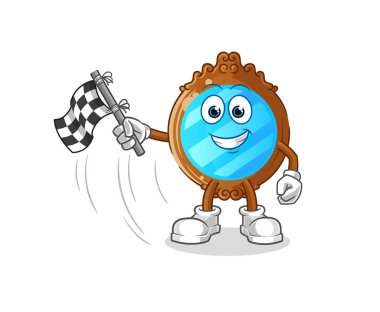 mirror hold finish flag. cartoon mascot vector