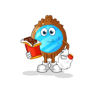 mirror eat chocolate mascot. cartoon vector