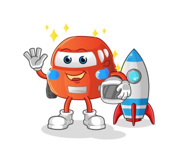 car astronaut waving character. cartoon mascot vector